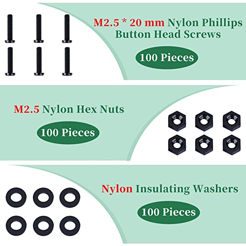 Pzsmocn 300 Pieces/100 Sets M2.5 * 20 mm Plastic Black Nylon Cross Round Head Screw Hexagonal Nut Combination Kit - Image 3