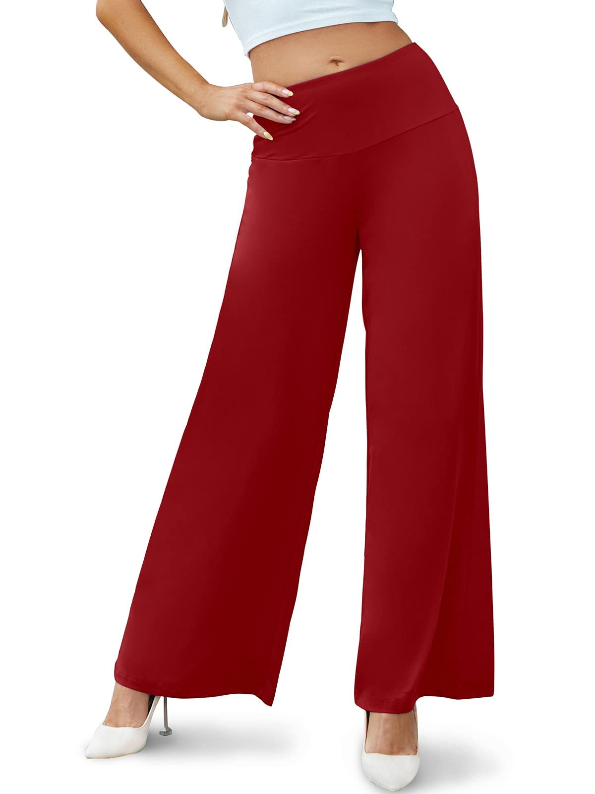 Cegerne Pantaloni da Donna Pantaloni Palazzo Elasticizzati a Gamba Larga a Vita Alta