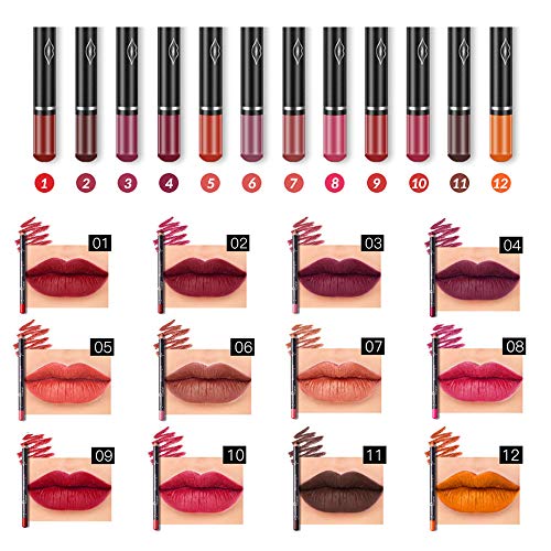 Matte Lip Liner Pencil Set - 12 Assorted Colors Natural Lip Makeup Soft Pencils Waterproof And Long Lasting Velvet Lip Liners (Red, Pink, Rose, Plum, Peach, Cherry, Dark Brown Etc) By “Wonder X” #TOP1