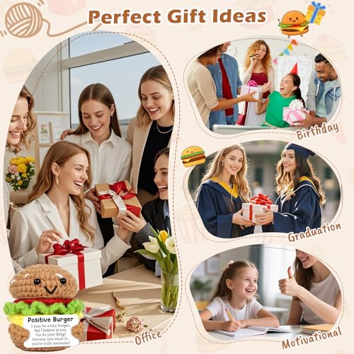 Inspirational Gifts for Women Men Encouragement Positive Crochet Burger | Mini Christmas Birthday Gifts Cheer Up Stress Relief Self Care Gift for Coworker Friend Boss Teacher Appreciation Fall Decor - image 7