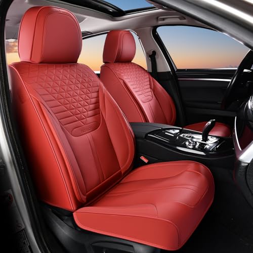 Image of FLORICH Car Seat Covers for Front Seats, Universal Seat Cushion 2 Seats, Car Seat Protector Waterproof, Premium Leather Automotive Seat Covers for Most Cars, Sedans, SUVs, and Trucks-Red