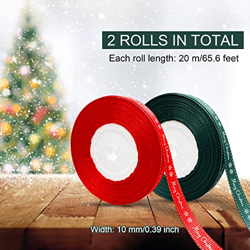 CNMTCCO 2 Rolls 43 Yard Merry Christmas Ribbons Grosgrain Wrapping Rope with Snowflake Pattern for Christmas Favor Party DIY Crafts Package Decor (White Font) - Image 2