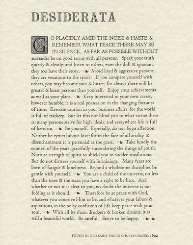 Motivational Desiderata Gedicht von Max Ehrmann (Pergament G, 28,9 x 35,6 cm) Motivational Desiderata Gedicht von Max Ehrmann (Pergament G, 28,9 x 35,6 cm)