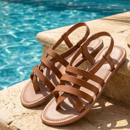 Image of Luoika Women's Wide Width Flat Sandals, Flip Flop Casual Strapy Sandals Slip on Summer Beach Shoes for Women.
