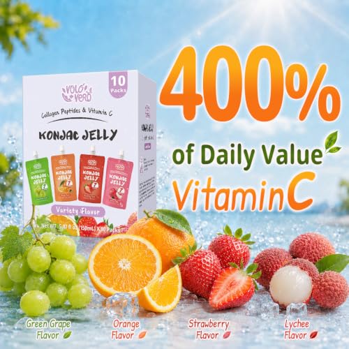 VOLO VERO Drinkable Konjac Jelly Pouch Variety Pack, Low Calories Snacks | Gluten Free, 0 Sugar, Keto, Vitamin C Healthy Fruit Snacks,10 Packet - Flavors Include Lychee, Strawberry, Orange, Grape - image 5