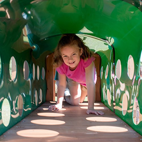 Backyard Discovery Woodridge Elite All Cedar Wood Swing Set, Upper And Lower Deck, Sandbox, Vented Tunnel, Rock Climbing Wall, Coated Rope Belted Swings, Acrobat Bar, Bench Seating, 10 Ft Slide #TOP2