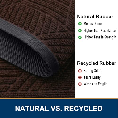Image of Smiry Front Door Mat Outside Entrance, Heavy Duty Sturdy Natural Rubber Doormat, Trap Dirt and Moisture, Easy Clean Low Profile Welcome Floor Mats for Indoor Outdoor Entry, 35X23 Inch, Deep Brown