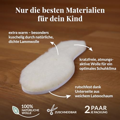 Einlegesohlen für Kinder von Hey Nature aus Lammwolle 2 Paar Winter