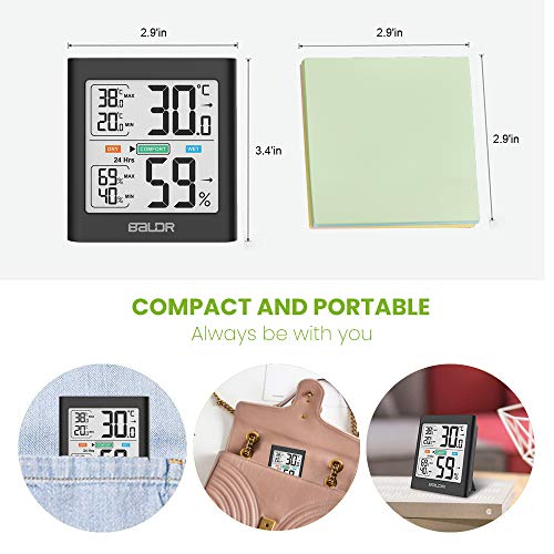 BALDR Digital Indoor Thermometer & Hygrometer - Compact and Versatile Design with Motion Activated Backlight, Accurate Temperature Monitor & Humidity Gauge - Thumbnail 6