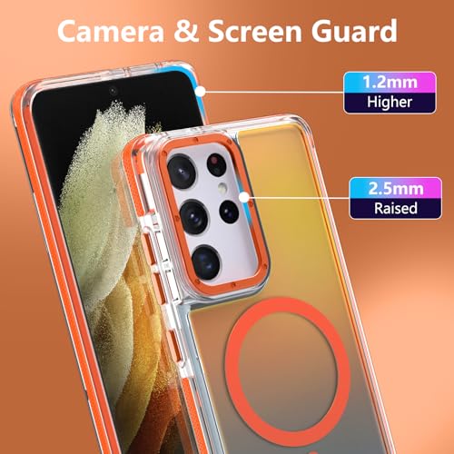 Image of Magnetic Case for Samsung Galaxy S21 Ultra [Compatible with Magsafe] [Cute Fashion Fluorescent Design] [1 Screen Protector] Slim Translucent Matte Case for Galaxy S21 Ultra 6.8 inch, Orange