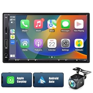 7 Inch Double Din Car Stereo for Wireless Carplay&Android Auto with Voice Control,Car Radio with HD Touch Screen Bluetooth5.2, AM/FM/Mirror Link/Backup Camera/SWC/AUX/30-band EQ