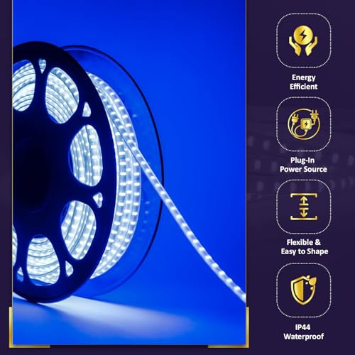 Image of Lexton 20 Meter Blue LED Rope Light with 2400 LEDs, Plug-in Decorative Waterproof & Flexible Strip, Energy Efficient Lighting for Home,Garden, Outdoor, Christmas & Party Decor (Pack of 1)