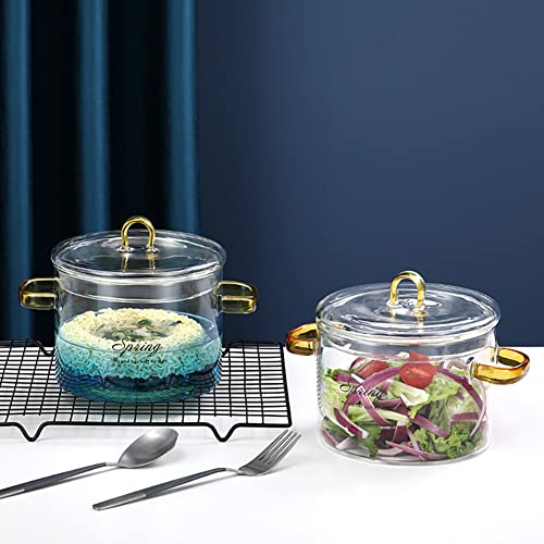 Glass Cooking Pot - 1.5L/50Oz Heat-Resistant Borosilicate Glass Handmade Cookware Set Stovetop Pot - Safe For Pasta Noodle, Soup, Milk, Tea Blue #TOP5