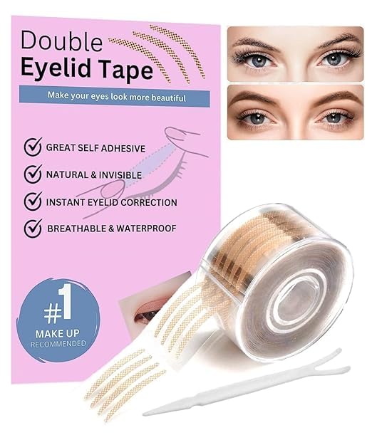 Viraaji 600 Pair Eyelid Tape | Waterproof & Invisible Double Eyelid Stickers for Hooded Eyes Makeup | Eyelid Tape Tools Sticker Strips with Fork | Double Sided with Premium Looks Roll Case - Image 2 thumbnail