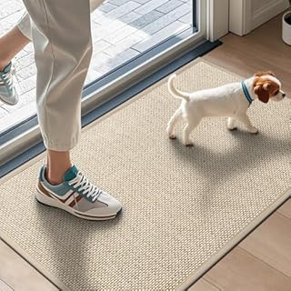 LEKEEPGO Door Mat 43 x 75 cm, Non Slip Door Mat Indoor Entrance, Rubber Backing Indoor Door mats Washable Absorbent Low-Profile Doormat Front Entryway Entry Resist Dirt Inside Door Mats, Khaki