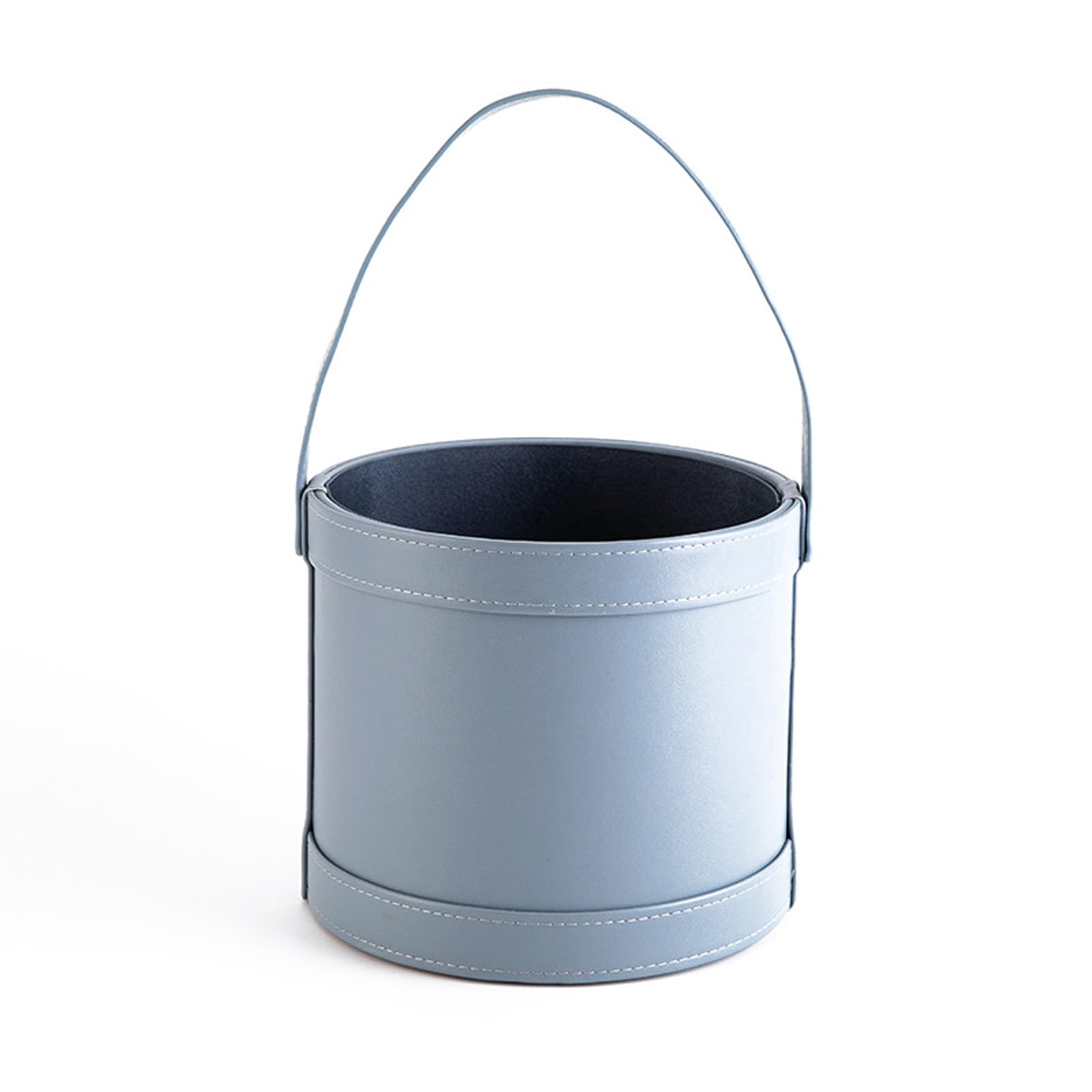 Shntig Fashionable Round Shape Flower Bucket Leather Gift Packaging Box with Carrying Handle Gift Packaging Box