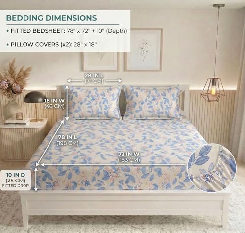 Image of BSB HOME 210 TC Cotton Double Bedsheet with 2 Pillow Covers, Soft Breathable Fabric, Elastic Fitted Sheet, Wrinkle Resistant, Deep Pocket Fit - 78 x 72 + 10 Inches (Mascarpone)