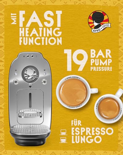 Afro Coffee Kahawa Premium Kaffeemaschine Espresso Black – kompakte Kapselmaschine mit 19 Bar Druck, Auto Power Off & herausnehmbarem Wassertank - 1