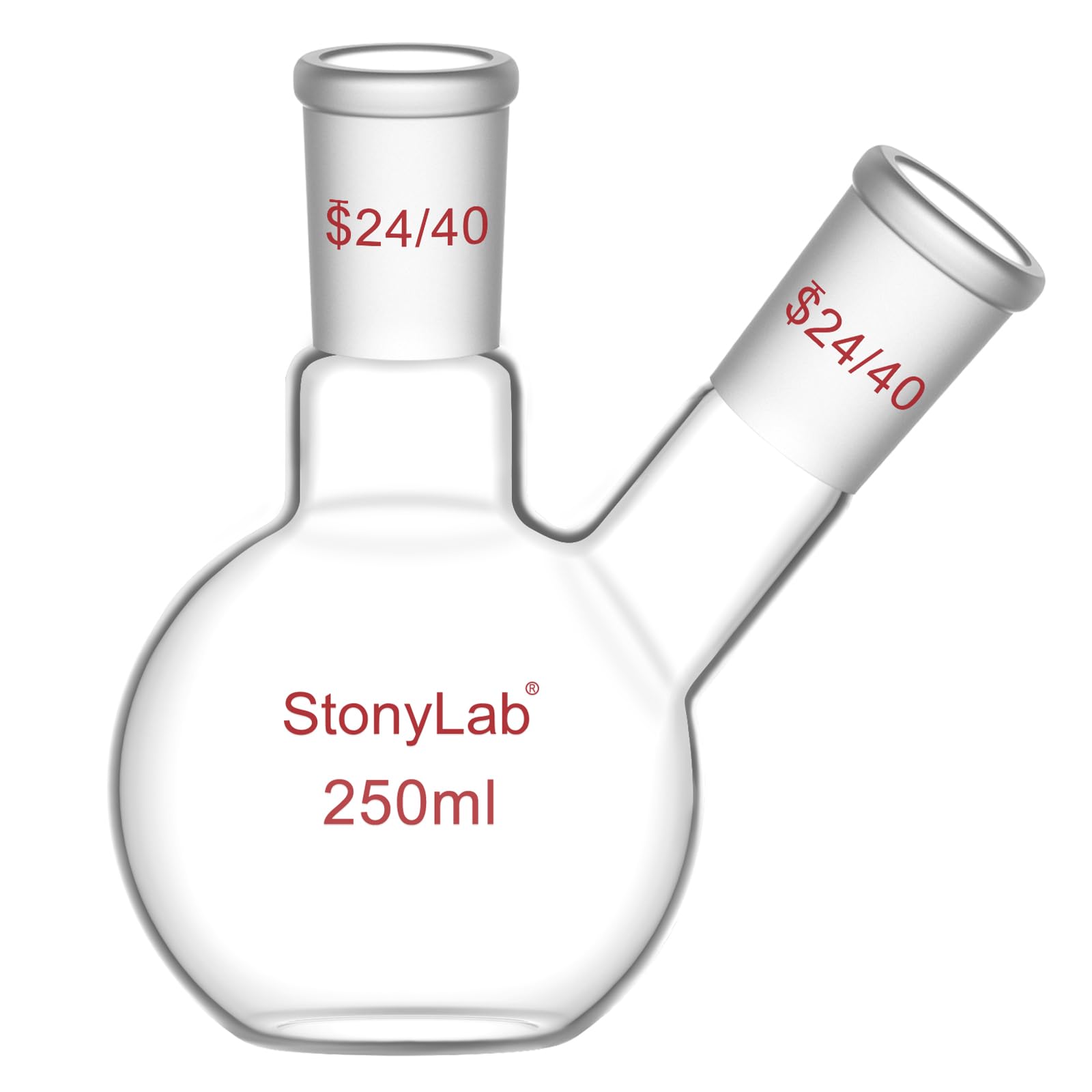 stonylab Flat Bottom Flask FBF, Heavy Wall 2-Neck Lab Flask Borosilicate Glass Flat Bottom Boiling Flask with 24/40 Standard Joint, 100 ml — Amazon image 7