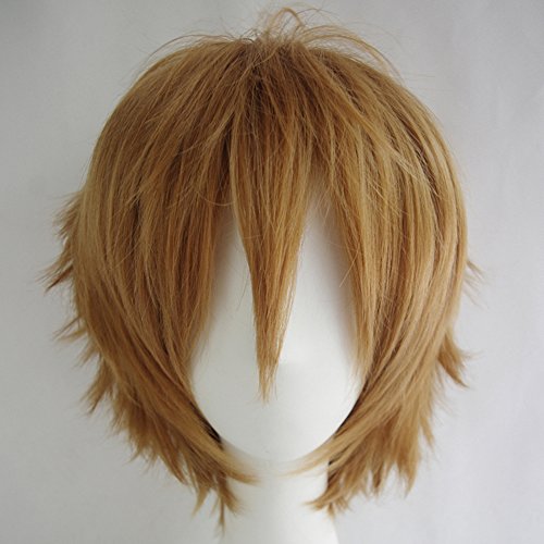 Alacos Short Fashion Spiky Layered Anime Cosplay Wig Light Brown Women Mens Boys Male Short Straight Party Costume Dress Synthetic Wig #TOP2