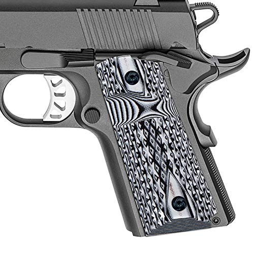 Guuun G10 Grips for 1911 Compact/Officer, Diamond Cut Big Scoop Texture - White/Black