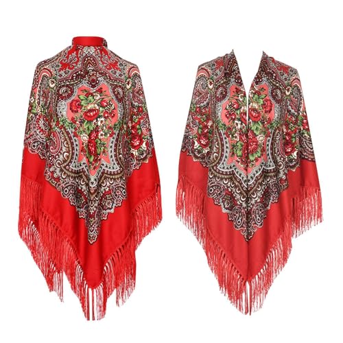 Genérico Mantón de Sevillana Bordado con Flecos Chal Extragrande Cómodo y Suave con Estampado para Flamenco Feria Disfraz Baile Tradicional Mujer