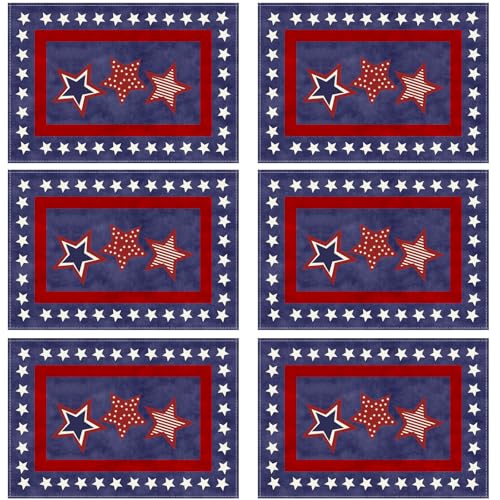 XCHI Blue Patriotic Red White Stars America 4th of July Memorial Day Independence Day Placemats Set of 6 Table Mats Decorations 12x18 Inch