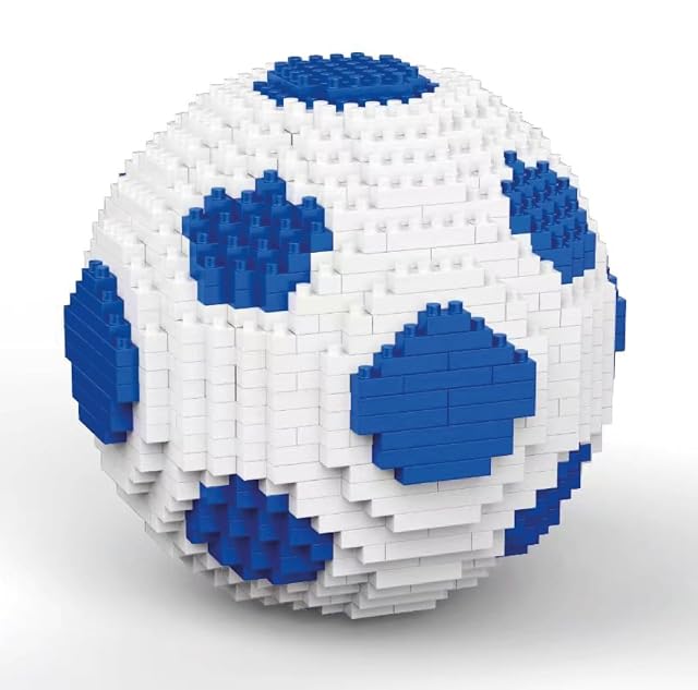 Pelota de Fútbol Azul y Blanca para Armar con Bloques Miniatura. Balón 3D