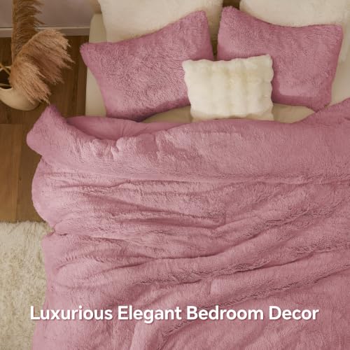 Image of BEDELITE Dusty Pink Fluffy Comforter Set Twin, Fuzzy Faux Fur Comforter | Warm Fleece Shaggy Bedding for Winter, Soft & Cozy Plush Bed Set with 2 Pillowcases