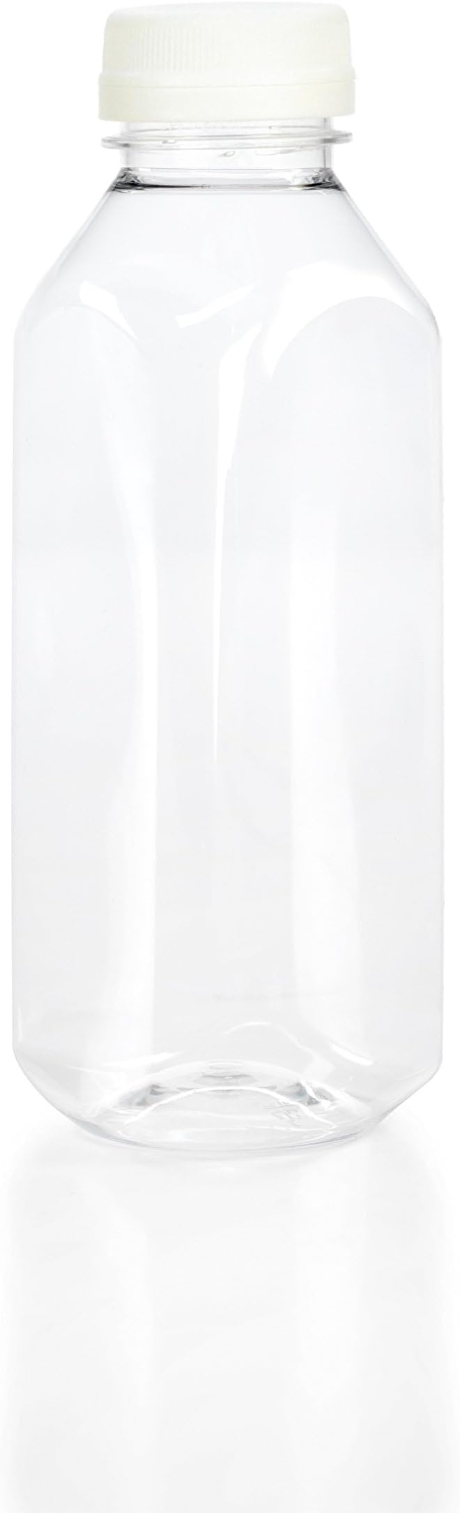 (8) 16 oz. Clear Food Grade Plastic Juice Bottles with White Tamper Evident Caps 8/pack