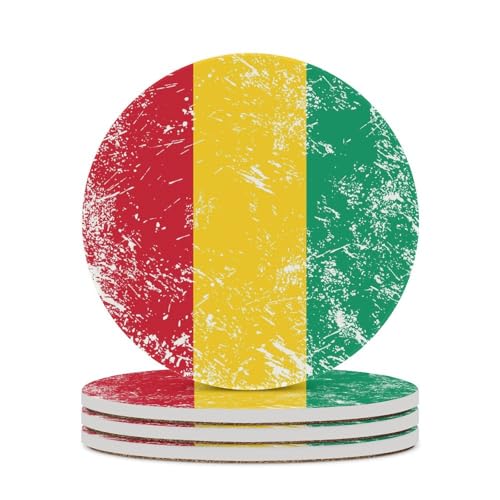 Lot de 4 Dessous de Verre Ronds avec Motif Drapeau de la Guinée et Base en liège pour décoration de Table