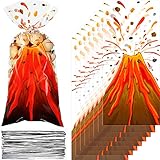 Geyee 100 Pieces Volcano Treat Bags with 100 Silver Twist Ties, Party Favor Bags, Dinosaur Table...