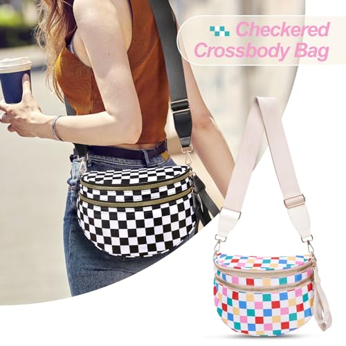 Image of Checkered Crossbody Bag, Bum Bags for Women Crossbody,Spacious Sling Bag Purse Fanny Packs with Shoulder Strap