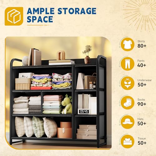 DWVO 7 Drawers Dresser, Organizer Unit for Bedroom, Fabric Dresser Storage Tower for Hallway, Entryway, Closets, Sturdy Steel Frame, Wooden Top