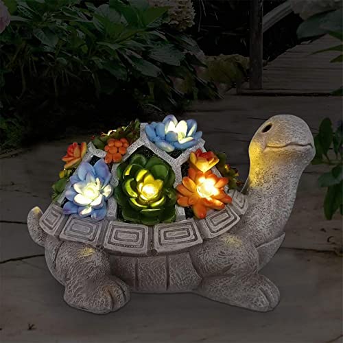 Goodeco Solar Turtle Garden Ornaments Outdoor with LED Succulent Accents