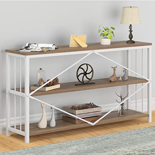 Lvb Farmhouse Entryway Table, Wood Metal Tv Console Table, Long Rustic Sofa Table, Modern Accent Hallway Table With Storage Shelves, Industrial Entry Foyer Table For Front, White And Rustic Oak, 55 In #TOP6