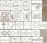 Gzfwthl 22pcs Christian Stencils for Painting Crafts Reusable Motivational Bible Verse Cross Stencil Drawing Religious Template for Wood Sign Fabric Canvas DIY Farmhouse Home Office Decor