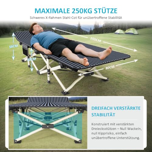 ATORPOK SHOP Campingbett feldbett klappbar, extra breit 80cm, klappbares Reisebett mit Tragetasche-Belastbar bis 250 kg… – Ansicht 4