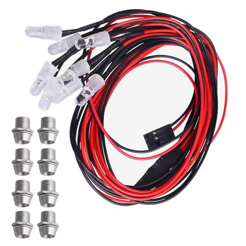 GTIWUNG RC Coche Luces LED, 8 LEDs Faros Trasera Lámpara Set Sistema para 1/8 1/10 Modelo Car Camion Accesorio (5mm Luz Blanca y 5mm Luz Roja)