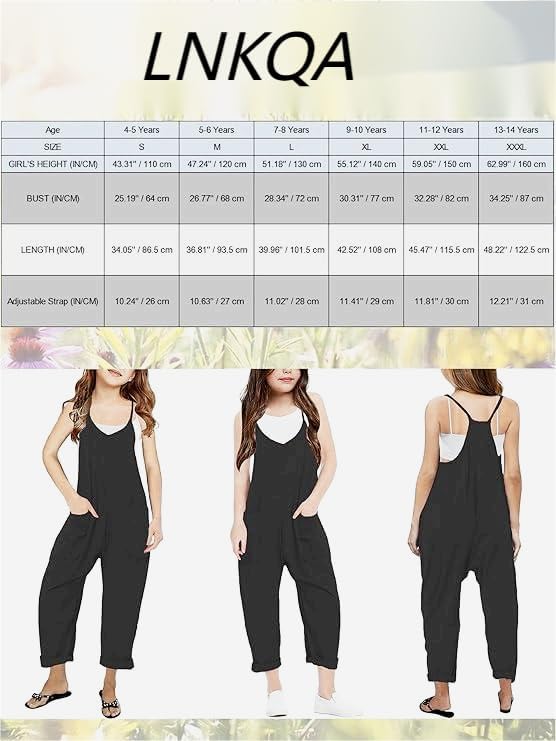 Girl's Casual Sleeveless Jumpsuits Spaghetti Straps Harem Long Overalls With Pockets - Image 5