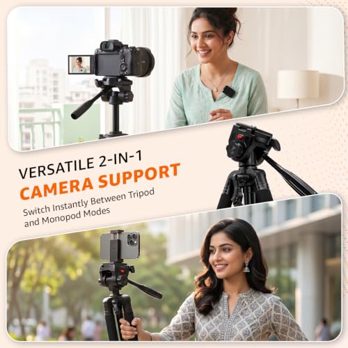Image of Amazon Basics 67-Inch Aluminium Tripod for DSLR & Camera, 5.57 Feet Operating Height, 5kg Load Capacity, Portable Lightweight with 360 Ball Head, Clip Lock & Carry Bag, for Photography & Video