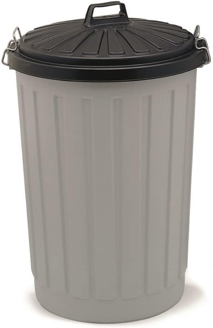 GREY 510756 Outdoor Round Dustbin with Lockable Lid, Grey/Black, 90 Litre