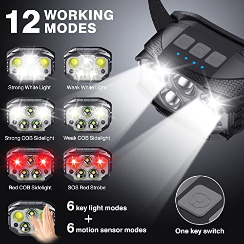 Headlamp Rechargeable, 2 Pack Head Lamp, 1200 Lumen Super Bright Motion Sensor Led Headlamps, Waterproof Head Flashlights With White Red Light, 12 Modes Headlamp Flashlight For Camping Cycling Running #TOP3