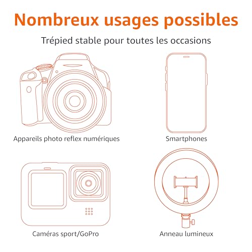 Amazon Basics Trépied pour iPhones extensible jusqu’à 162 cm avec fonctions perche à selfie et trépied, noir – Image 4