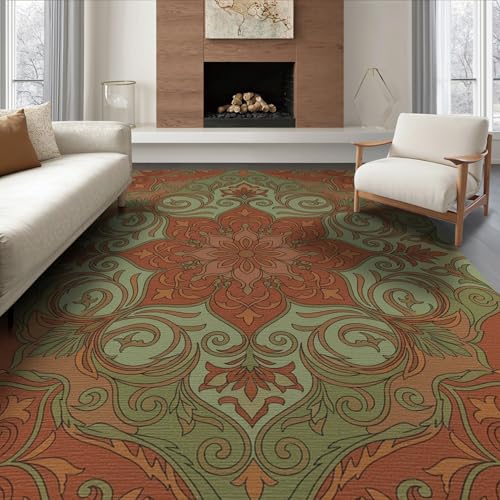 ODIKA 6'x9' Washable Traditional Medallion Area Rug, Terracotta Foldable Non-Slip Large Carpet for Queen Size Bedroom, Under Bed, Master Bedroom, Foldable Easy Care Carpet| Ref:2001375