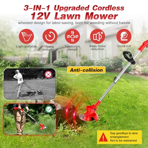 Cordless Strimmer Telescopic Lightweight Grass Trimmer Garden Strimmer,125cm Adjustable Charging Brushless Grass Trimmer with 23 Blades Ideal for Lawn Care,Weed Control,and Garden Maintenance (Red) 7 Cordless Strimmer Telescopic Lightweight Grass Trimmer Garden Strimmer,125cm Adjustable Charging Brushless Grass Trimmer with 23 Blades Ideal for Lawn Care,Weed Control,and Garden Maintenance (Red) - Image 7