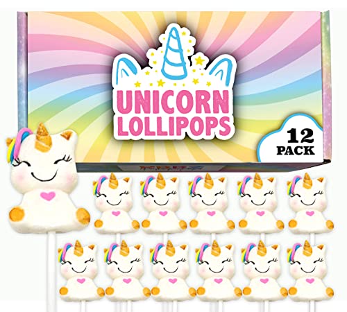 Unicorn Candy Lollipops (12 pieces) Individually Wrapped Suckers, Great for Unicorn Birthday, Party...