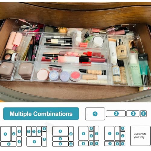 Schubladen Organizer, 17 Stücke Schubladeneinsatz Schubladen Organizer, Schminktisch Organizer mit 4 Größen, Schubladen Ordnungssystem, Drawer Organizer, Make Up Organizer für Küche, Büro,Schmuck, Bad