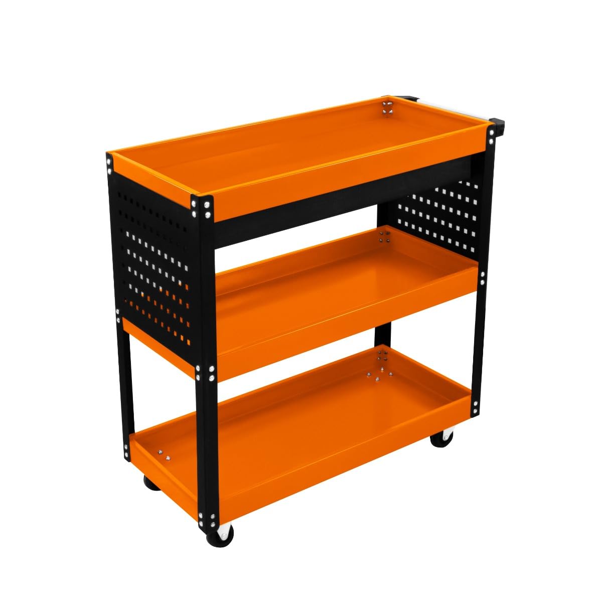 Carrello Portatile a 3 Piani con Cassetto con Serratura 2 Chiavi 4 Ruote Girevoli 2 Ripiani per Appendere 6 Ganci Capacità 150 kg Officina Garage Fai da Te Acciaio Verniciato a Polvere Resistente