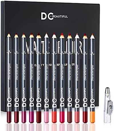 DC-BEAUTIFUL 12Pcs Lot Set 12 Colors Lip Liner Pencil Waterproof Non-marking Matt Velvet Lipstick Pen, Professional Long Lasting Lipliner Set with Sharpener